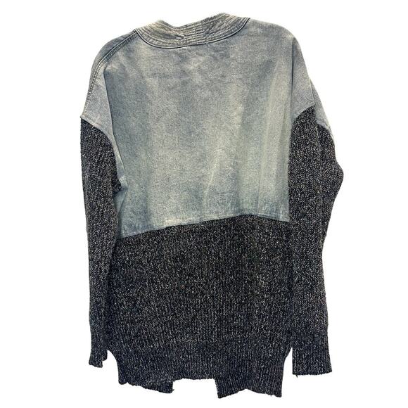 Saachi – Mixed Media Denim Knit Cardigan – Blue/Charcoal – One Size - Picture 4 of 5